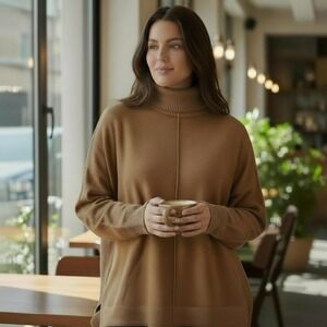 Women's Mod Boutique Tan Brown Turtleneck Sweater Size XL Super Soft Oversized